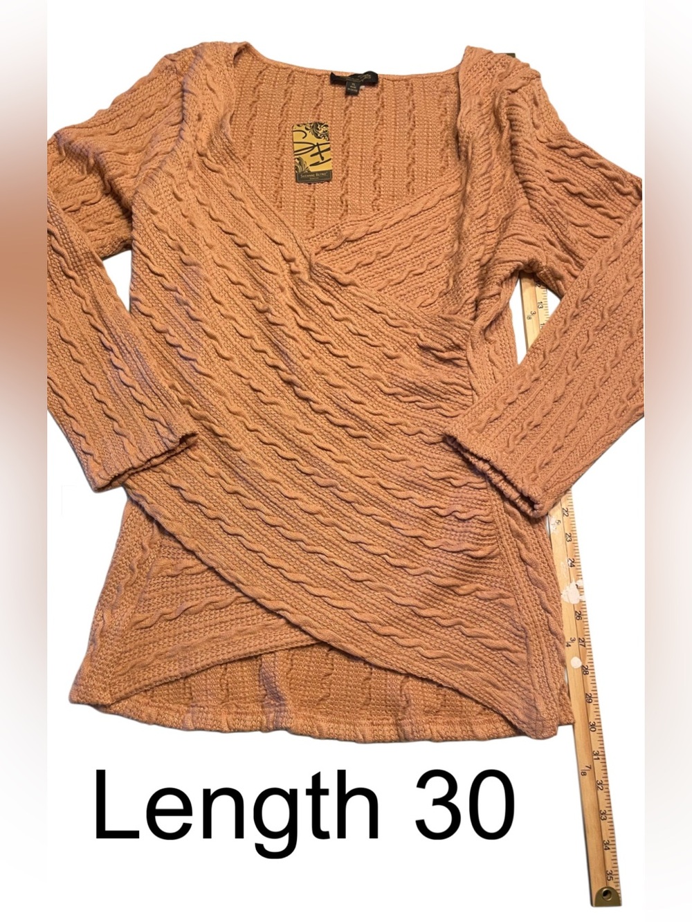 Suzanne Betro XL Women’s Wrap Cable Knit Sweater - Tan